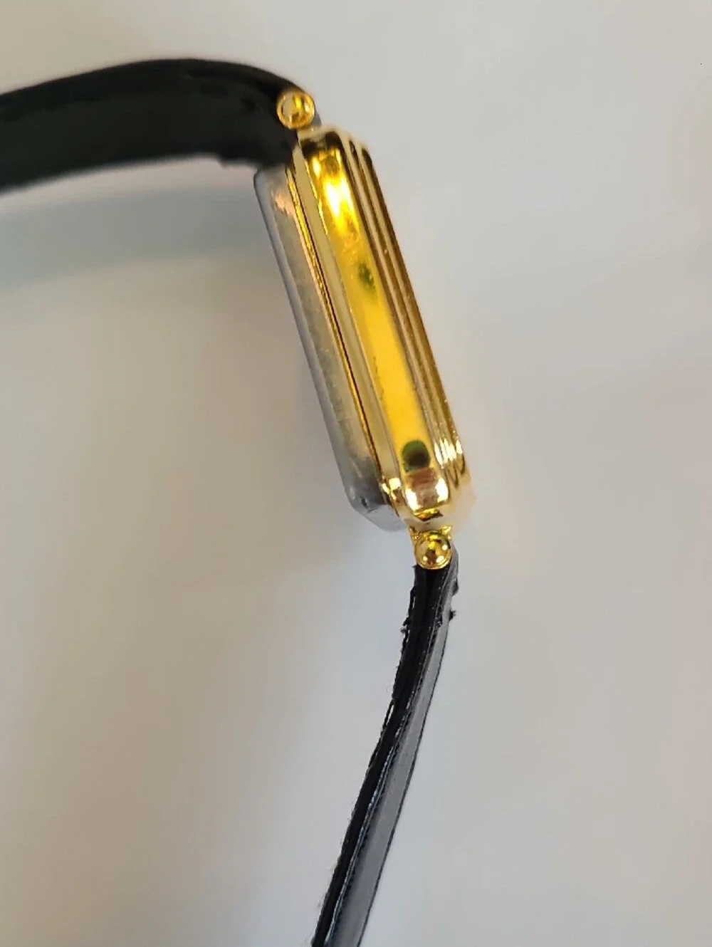 Rare LCD Display Gold-Tone Quartz Square Watch with Black Strap